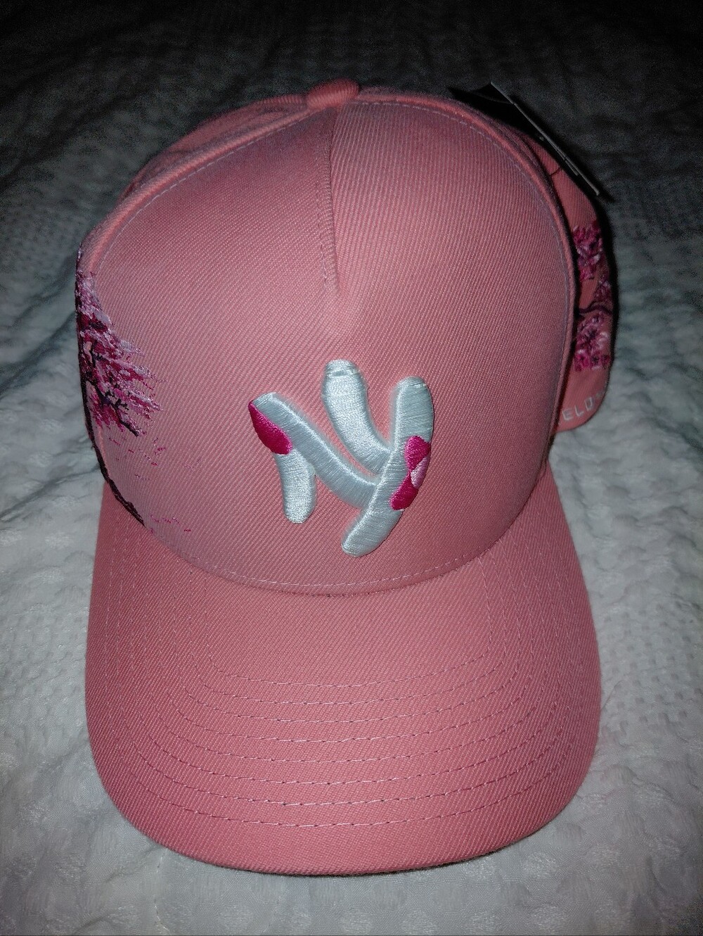 NY Pink Cherry Blossom Women's Baseball Cap with Embroidered Logo